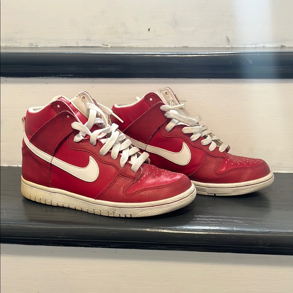 Nike Red and White High-Top Sneakers